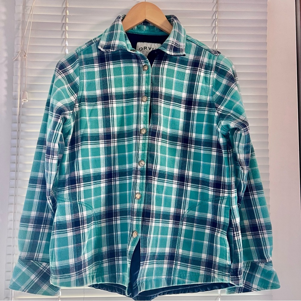Orvis Women’s Snap Down Green Plaid Flannel Shirt Jacket Size Small